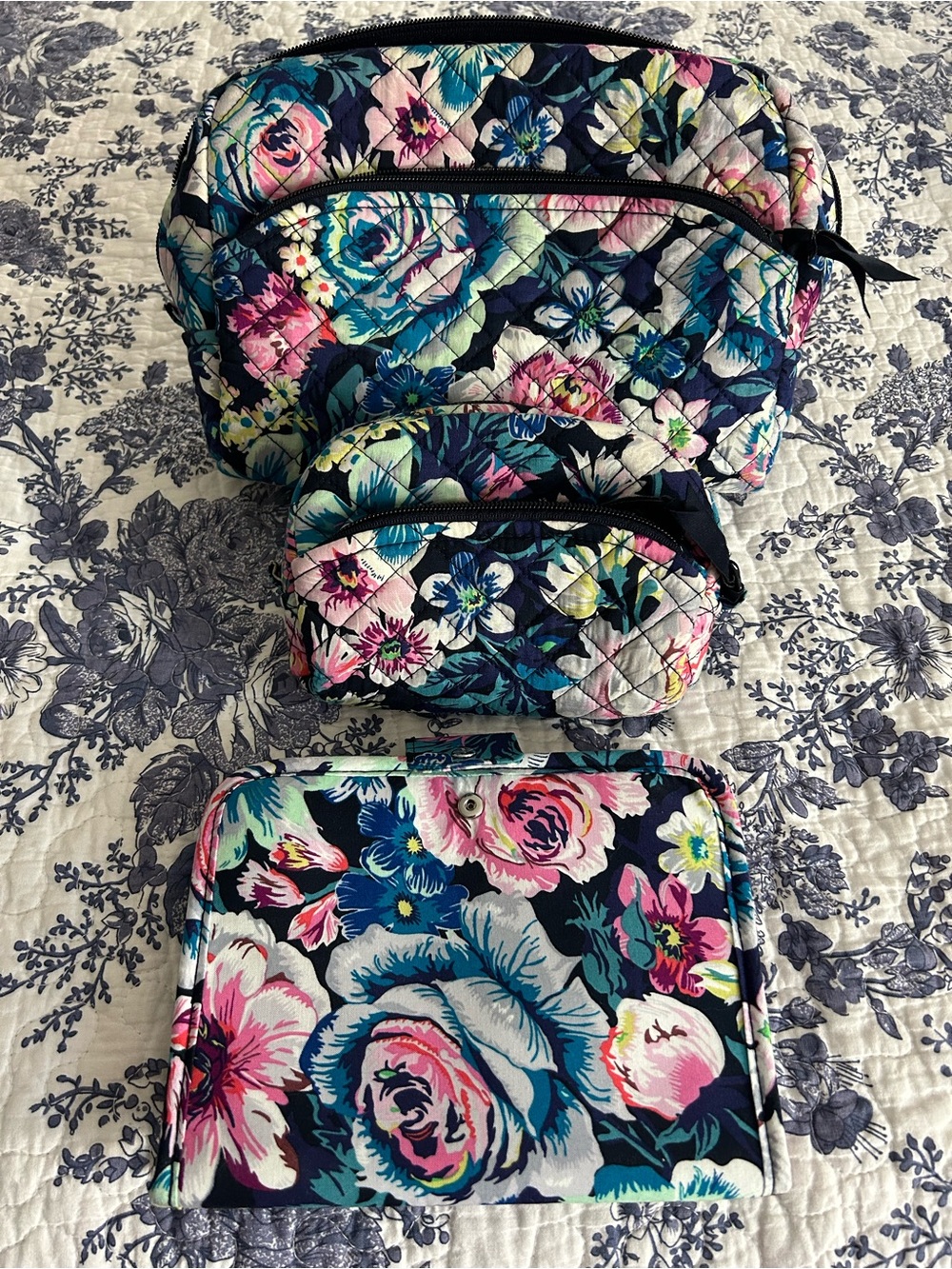 Vera Bradley Navy Floral Quilted Travel Bag Set - Pink, Teal, Blue
